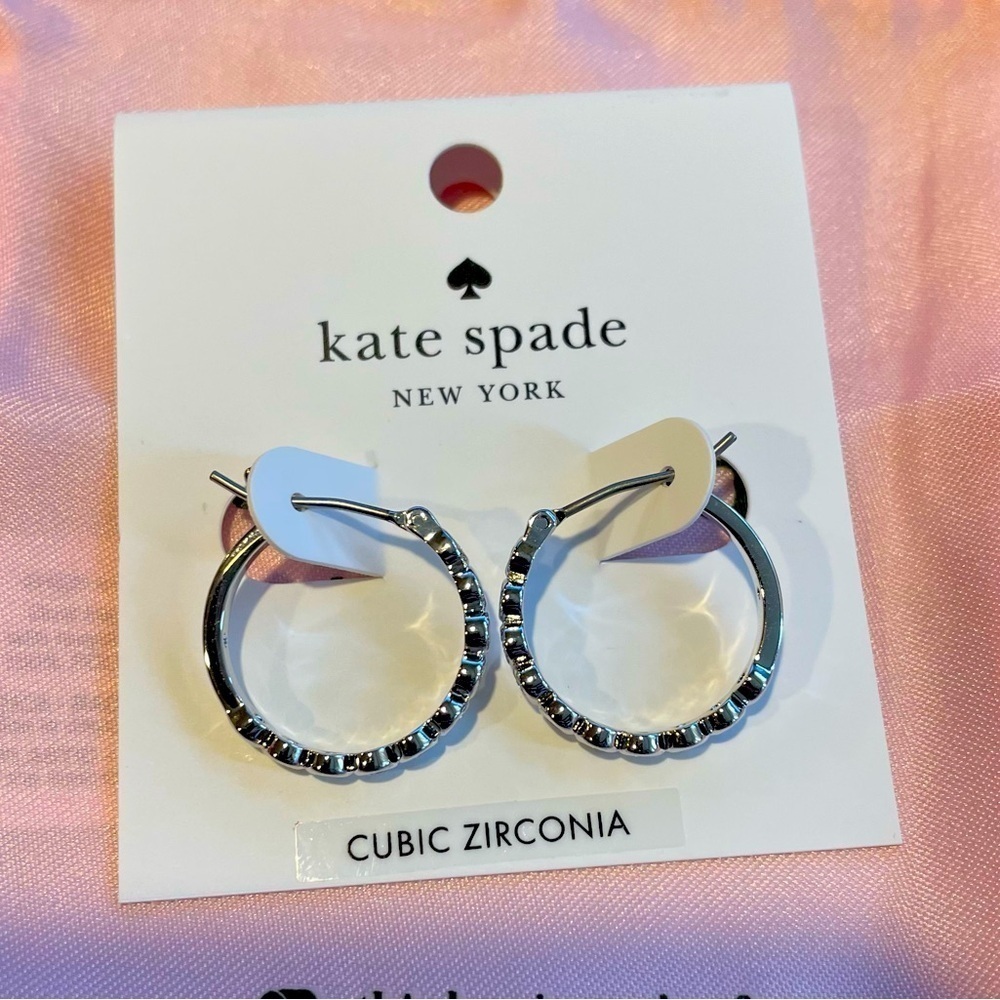 Kate Spade Silvertone and Cubic Zirconia Full Circle Huggie Earrings NWT